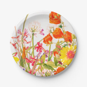 Assiettes En Carton Flore orange, rose et jaune 
