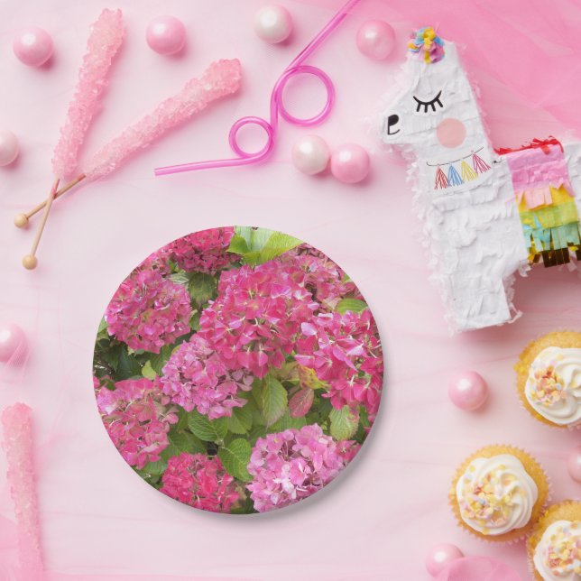 Assiettes En Carton Flore rose d'Hydrangée (Fête)