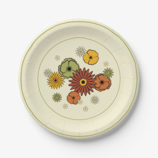 Assiettes En Carton Flower Cluster Retro Kitschy Paper Plate 7"