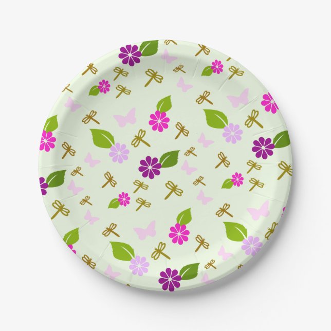 Assiettes En Carton Flower Garden Dragonfly Papier Plaques Vaisselle (Devant)