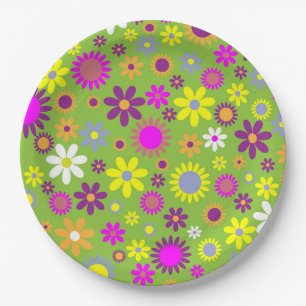 Assiettes En Carton Flower Power Vert Clair