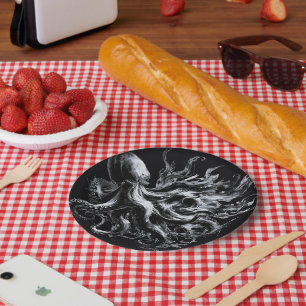 Assiettes En Carton Fluide d'encre abstrait Pieuvre Kraken
