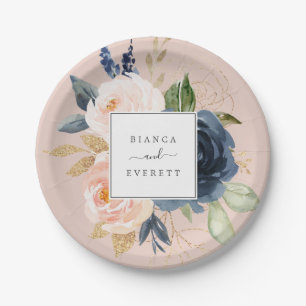 Assiettes En Carton Flush et Navy Flowers   Mariage rose