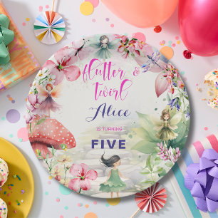 Assiettes En Carton Flutter et tourbillon Fée jardin fleuri anniversai