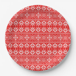 Assiettes En Carton Foire de Noël rouge et blanc Motif Isle