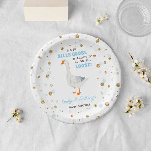 Assiettes En Carton Folie de l'oie garçons bleu aquarelle Baby Shower