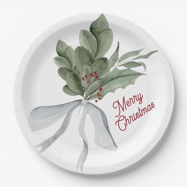 Assiettes En Carton Folithe de Noël aquarelle (Devant)