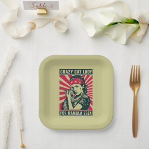 Assiettes En Carton Folle Dame aux Chats Pour Kamala 2024