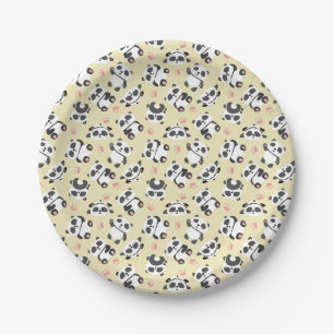 Assiettes En Carton Fond de crème à la patte d'ours panda mignon
