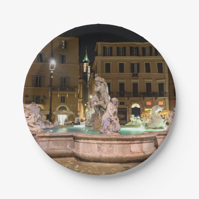Assiettes En Carton Fontaine de Neptune sur la Piazza Navona - Rome (Devant)