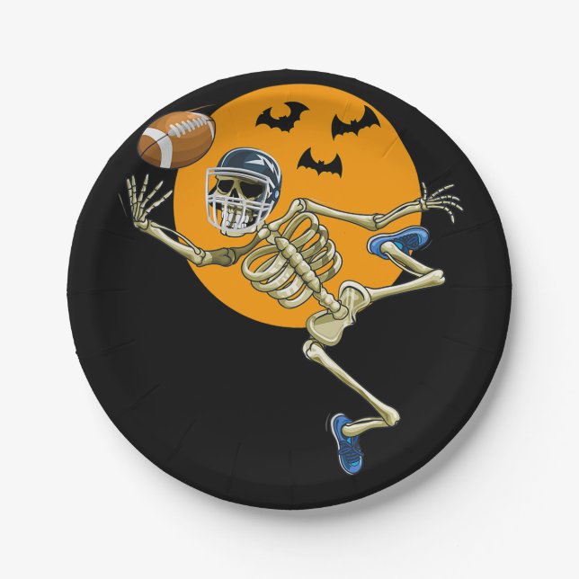Assiettes En Carton Football américain Squelette Halloween Hommes garç (Devant)
