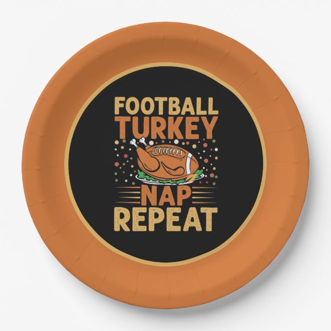 Assiettes En Carton Football dinde sieste répétition mot art Thanksgiv (Devant)