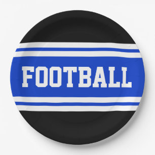 Assiettes En Carton FOOTBALL Gras Bleu clair Noir Blancs