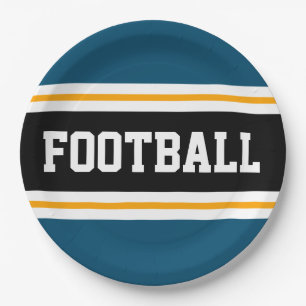 Assiettes En Carton FOOTBALL Océan Turquoise noir blanc jaune rayures