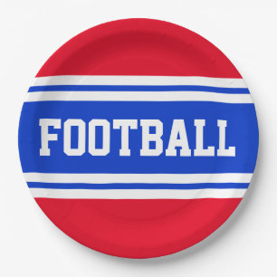 Assiettes En Carton FOOTBALL rouge vif Bleu Bleu Bleu Rayures de cours