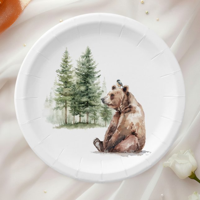 Assiettes En Carton Forêt Bois Animaux Ours Et Baby shower Oiseaux (Créateur téléchargé)
