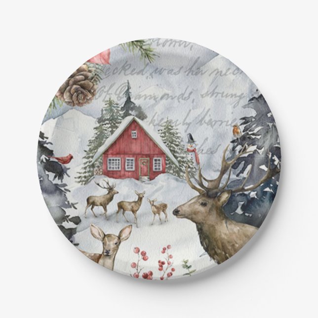 Assiettes En Carton Forêt Cabine d'hiver (Devant)