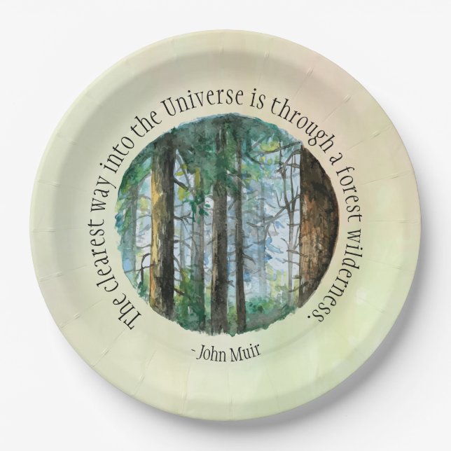 Assiettes En Carton Forêt d'aquarelle Muir Quote (Devant)