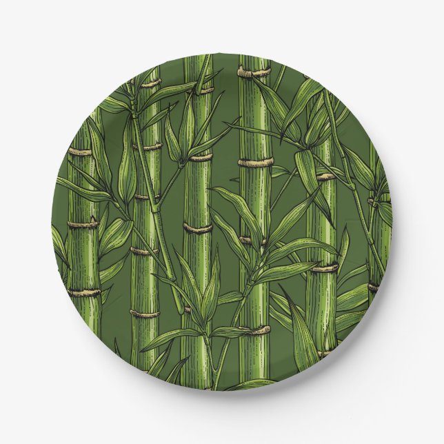 Assiettes En Carton Forêt de bambou en vert (Devant)