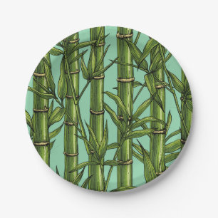 Assiettes En Carton Forêt de bambou sur bleu clair