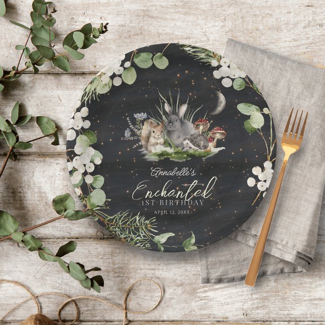 Assiettes En Carton Forêt enchantée Animaux de forêt Anniversaire (Enchanted Forest Woodland Animals Kid's Birthday Paper Plate)
