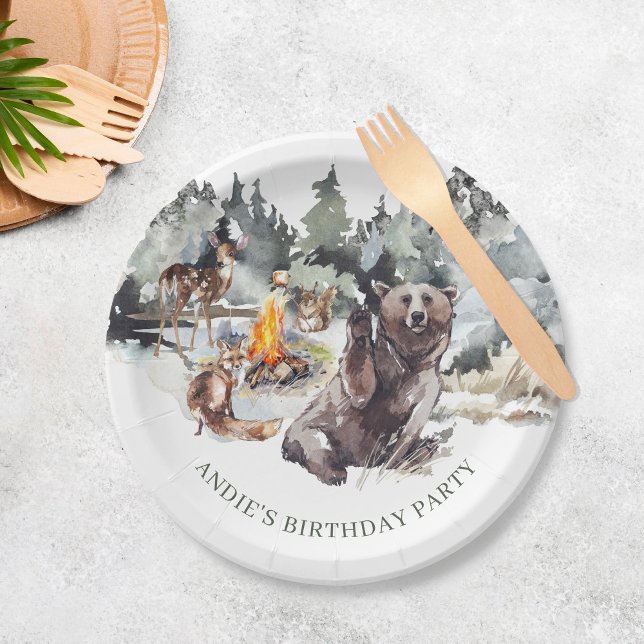 Assiettes En Carton Forêt enchantée Bois rustique Bois 1er anniversair (Créateur téléchargé)