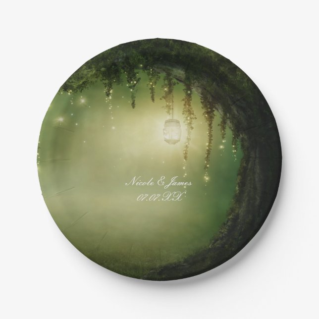 Assiettes En Carton Forêt enchantée Plaques de mariage rustique (Devant)