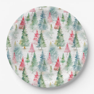Assiettes En Carton Forêt, Pins Rouges Verts Vacances