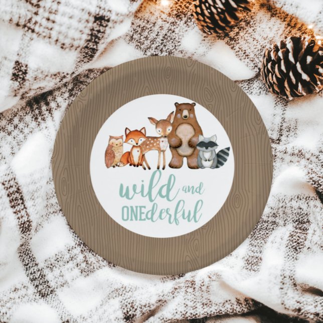 Assiettes En Carton Forêt sauvage Onederful Forêt animal premier Anniv (Créateur téléchargé)