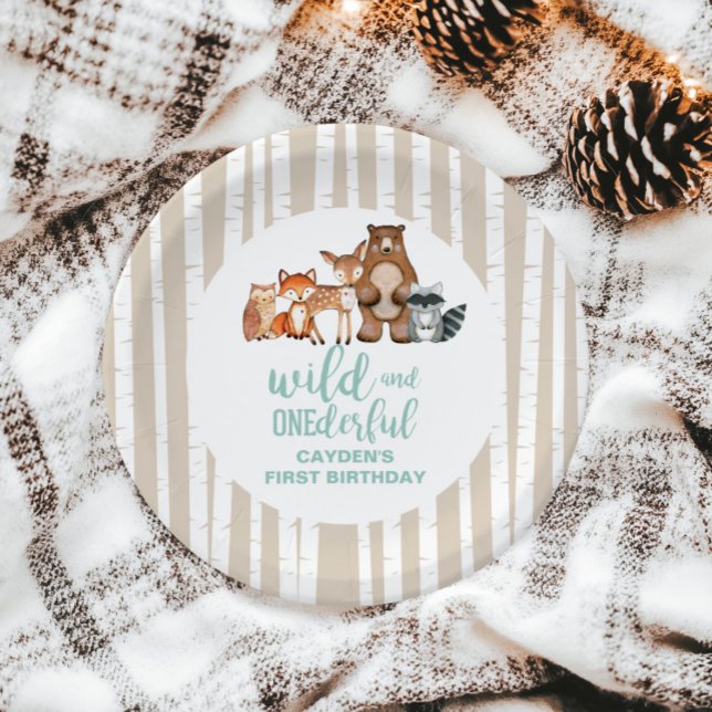 Assiettes En Carton Forêt sauvage Onederful Forêt animal premier Anniv (Créateur téléchargé)