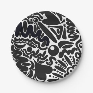 Assiettes En Carton Formes Abstraites en noir et blanc