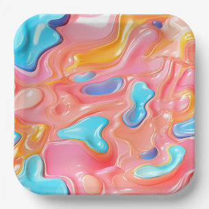 Assiettes En Carton Formes de fluides psychédéliques en plastique