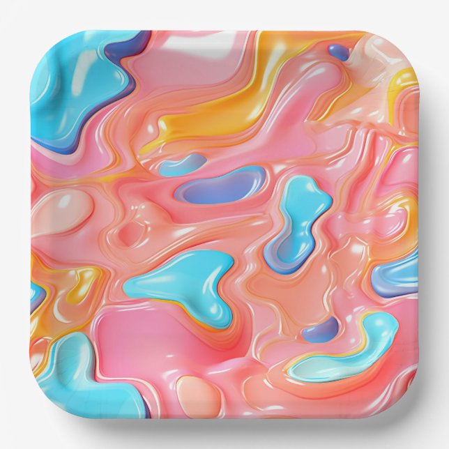 Assiettes En Carton Formes de fluides psychédéliques en plastique (Recto)