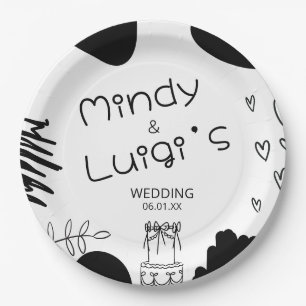 Assiettes En Carton Formes de gribouillis fantaisistes Script Mariage