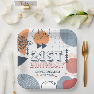 Assiettes En Carton Formes géométriques Memphis 21e anniversaire