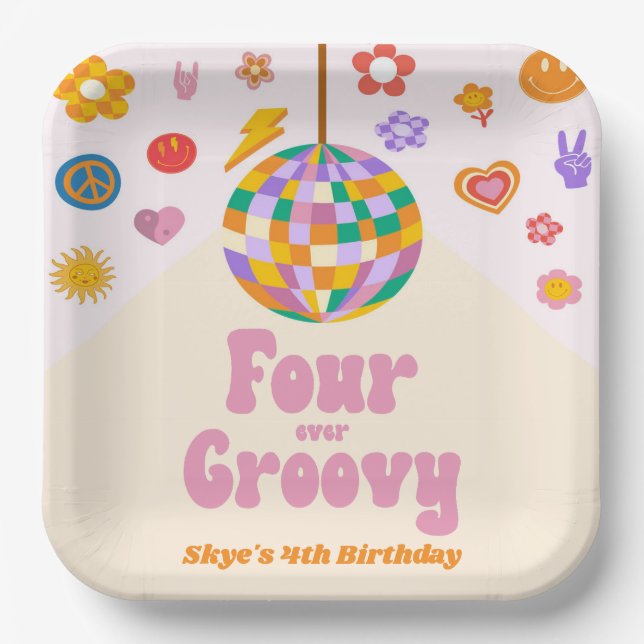 Assiettes En Carton Four Ever Super Disco Ball 4ème anniversaire (Recto)