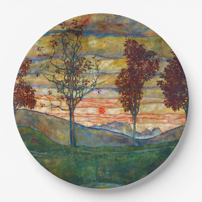 Assiettes En Carton Four Trees (Landscape Art) (par Egon Schiele) (Devant)