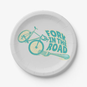 Assiettes En Carton Fourchette sur la route Vélo drôle