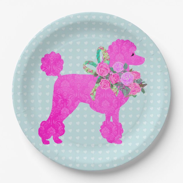Assiettes En Carton Fournitures de fête de caniche rose (Devant)