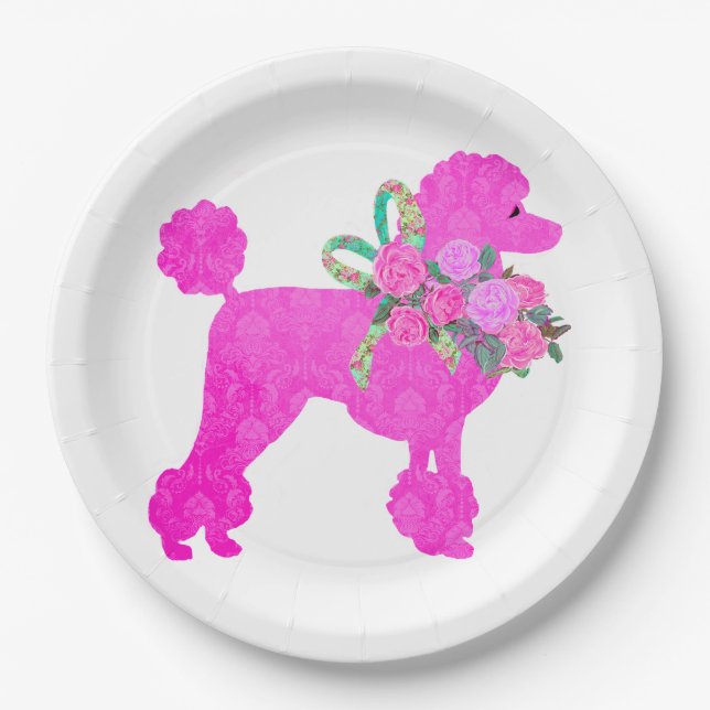 Assiettes En Carton Fournitures de fête de caniche rose (Devant)