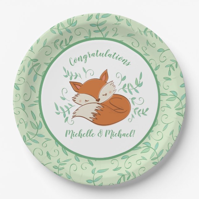 Assiettes En Carton Fox Baby shower Animaux boisés (Devant)
