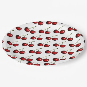 Assiettes En Carton Fraîches cerises rouges sucrées