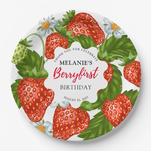 Assiettes En Carton Fraise 1er anniversaire | Berry First (Devant)