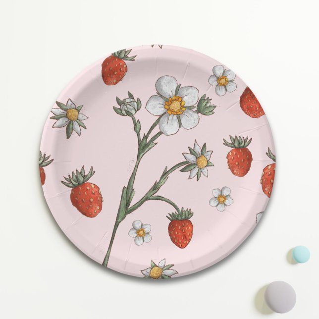 Assiettes En Carton Fraise 1er anniversaire Berry florale 1er (Créateur téléchargé)