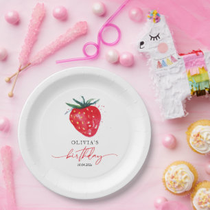 Assiettes En Carton Fraise Anniversaire Berry nom Plaques