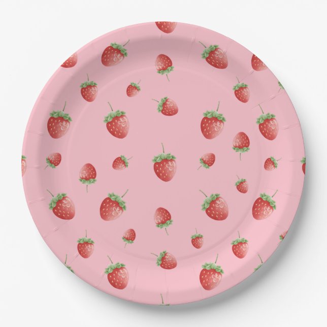 Assiettes En Carton Fraise Anniversaire rose (Devant)