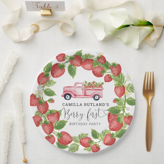 Assiettes En Carton Fraise Berry Première Fille 1er fête d'anniversair (Mariage)