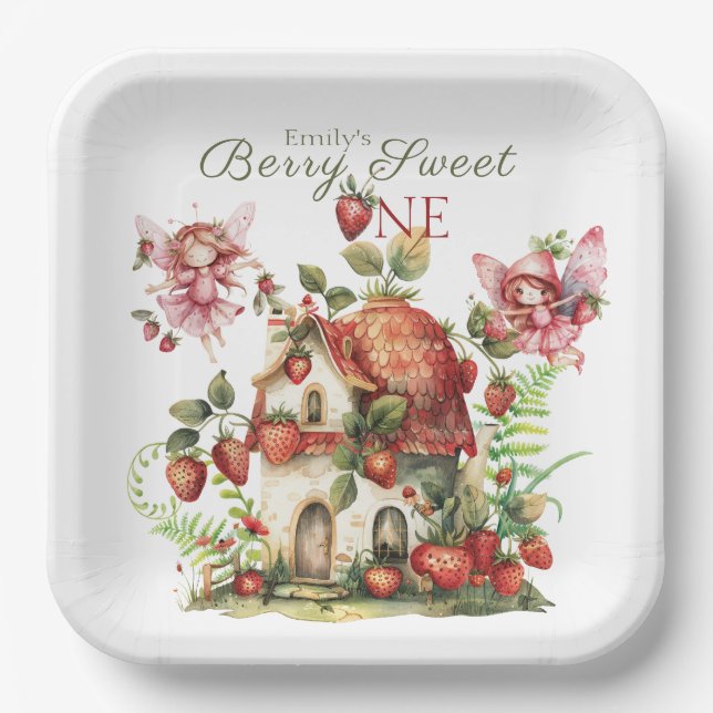Assiettes En Carton Fraise Berry Sweet Girls First Birthday (Recto)