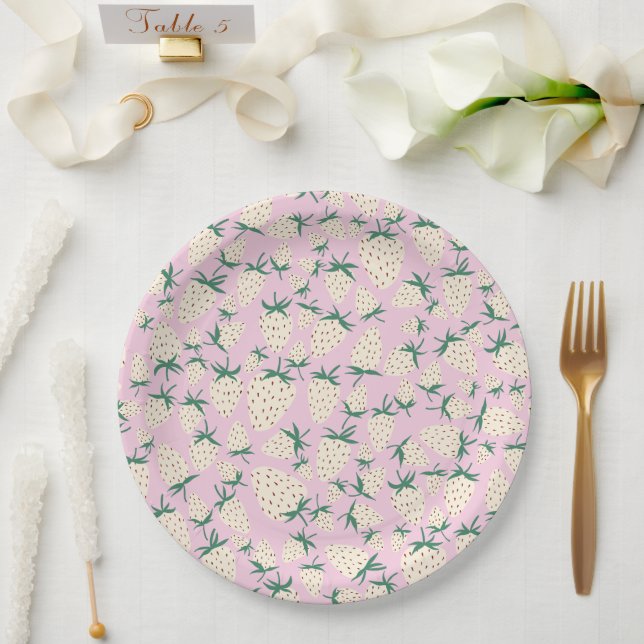 Assiettes En Carton Fraise blanche Pineberry DOUCHE DE MARIAGE SUR MES (Mariage)