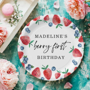 Assiettes En Carton Fraise Bleu Berry Première Fille 1er anniversaire